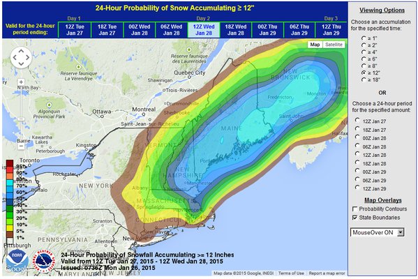 Probability of Snow Map in Maine