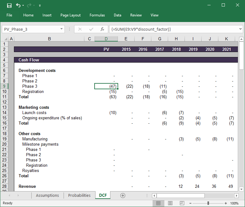 DPMX Project Inputs and Valuation inExcel