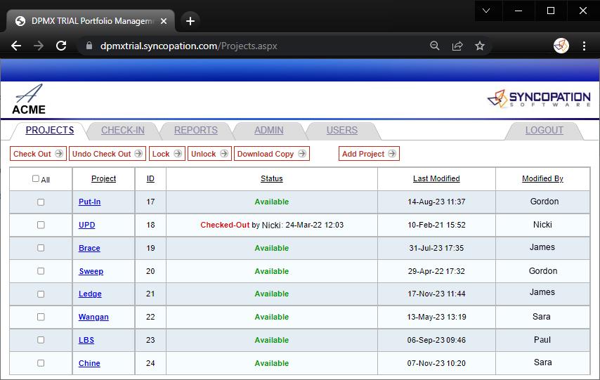 DPMX Web Portal - Project Check-out